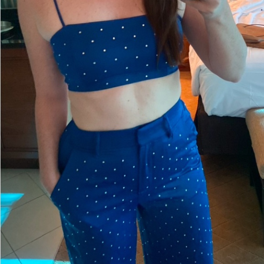 [House of Harlow 1960] Two-Piece crop top rhinestoned outfit